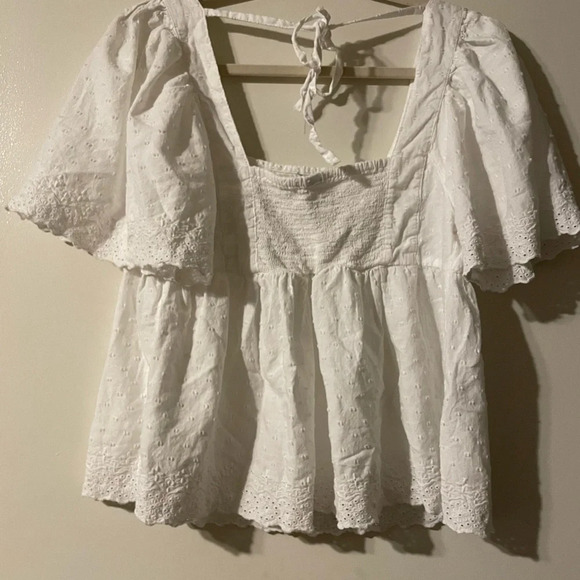 Old Navy White Swiss Dot Flutter Sleeve Tie Back Top Medium Petite - Picture 7 of 12